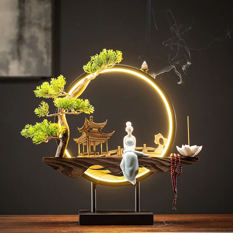 

Backflow Burner Illuminated Zen Sculpture Premium Dual Aroma System Tea Ceremony Accent Living Room Serenity Gift Set