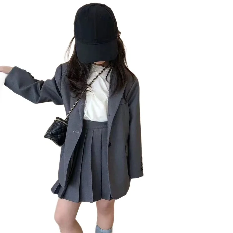 2026 Spring Winter Girls Kids 2 Piece Child Outfits Teenager Suit Set Slim Blazer Jacket Top + Mini Pleated Skirt 4 5 10 12 Year