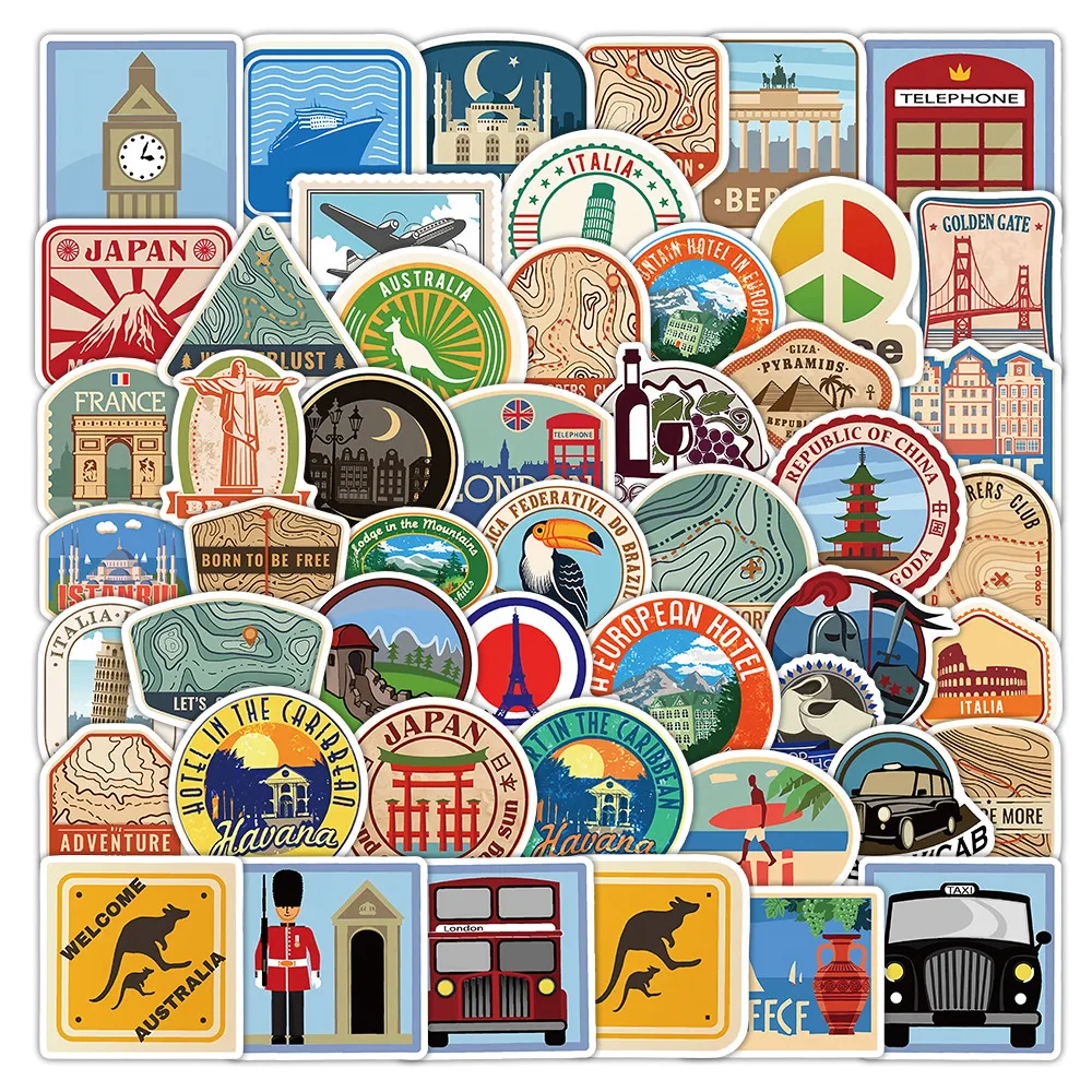 50 Sheets World Famous Tourist Attractions Stickers, Travel Landscape Decals for Laptop Luggage Journal Giajar Sticker Store