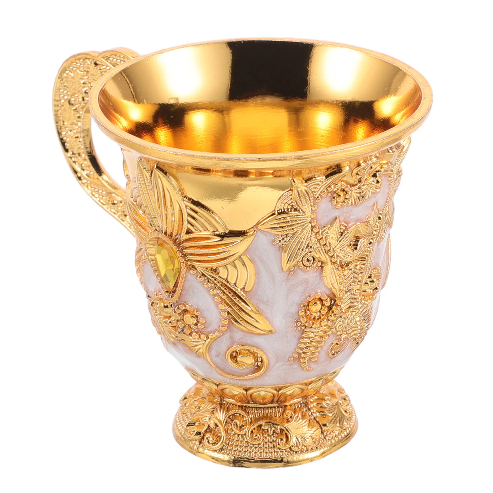 Vintage Zinc Alloy Water Offering Cup Retro Embossed Flower Pattern Elegant Holy Chalice for Blessing Prayer Ceremony Banquet