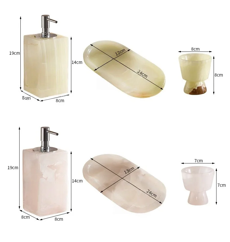 Empty Natural Pink Onyx Liquid Soap Dispenser for Bathroom Shower Shampoo Bottles Home Decoration Decor Storage Organization