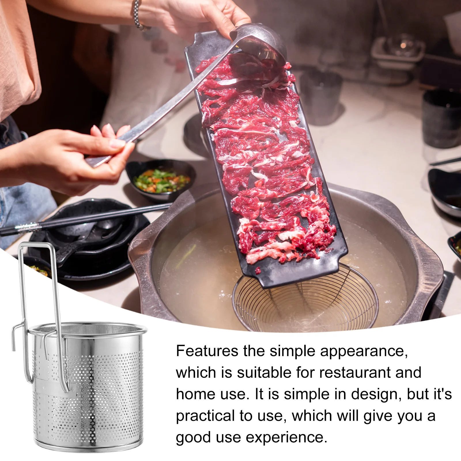 

Basket for Hot Pot Stainless Steel Hanging Strainer Filtering Cooking Utensil Restaurant Use