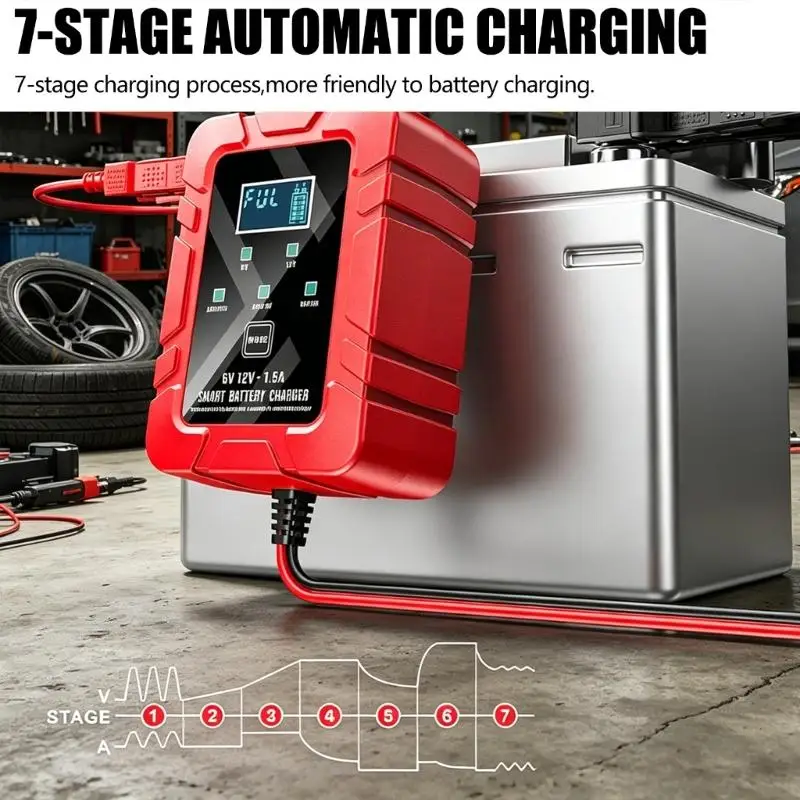 

6V 12V 1.5A Automatic Energy Supply For Lead Acid And Iron Phosphate Cells With LCD Display D7YA