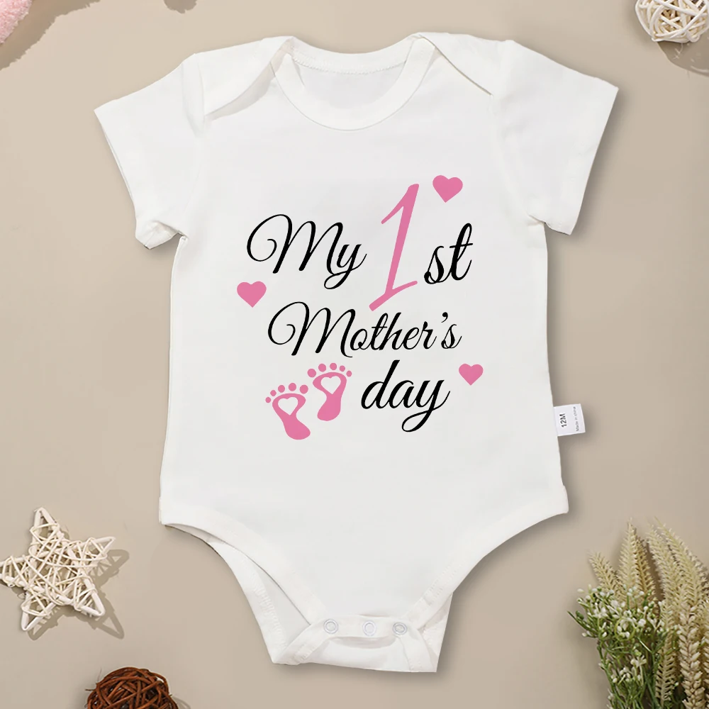 

“My 1st Mother's Day” Aesthetic Print Baby Girl Clothes Pink Cute Sweet Style Festivel Onesie Cotton High Quality Infant Romper