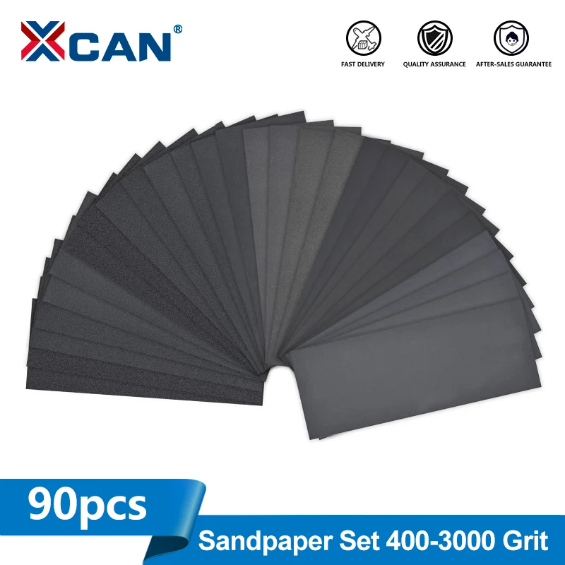 

XCAN 90 шт. набор влажной и сухой наждачной бумаги 400/600/800/1000/1200/1500/2000/2500/3000 абразивная шлифовальная бумага с зернистостью для дерева, автомобиля, металла