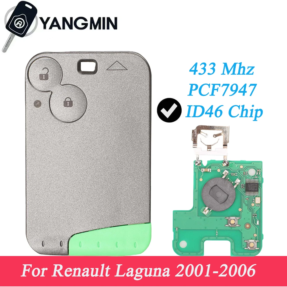 

YANGMIN 433 MHz Pcf7947 Chip 2 Button Remote Card Smart Car Key for Renault Laguna Espace Velsatis Key Blade No Logo Key shell