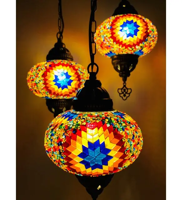 Mosaic Lamp 3'lü Handmade Ceiling Pendant Lamp Chandelier No3