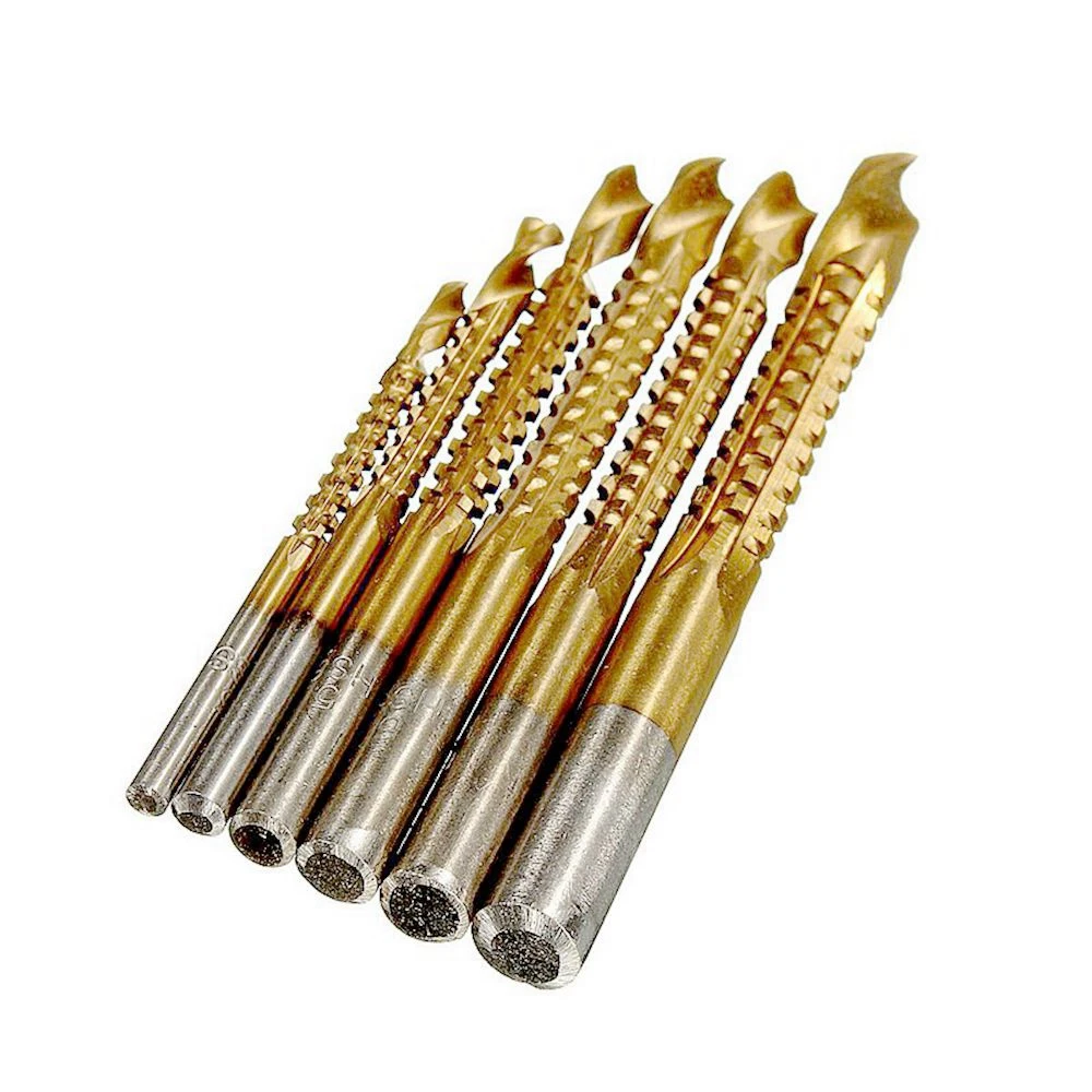 Brocas helicoidales HSS recubiertas de titanio y Sierra, brocas de perforación para carpintería, aluminio y madera, 6 unidades