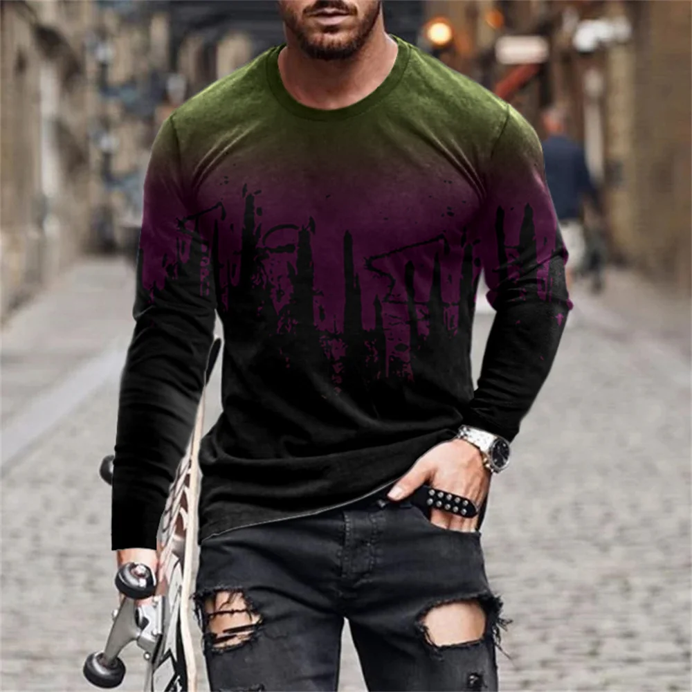 Retro Graffiti 3D Print Summer Men\'s Round Neck T-shirt Casual Long Sleeve T-Shirt Oversized Pullover Fashion Trend Men Clothing