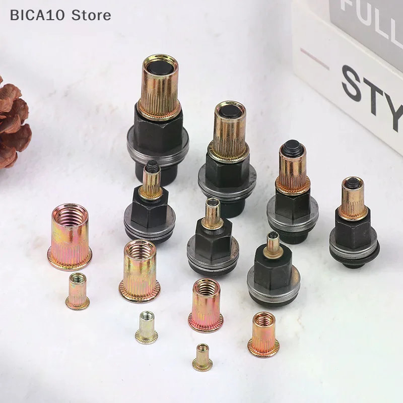 【CCA】10pcs Hand Rivet Nut Tool Set Manual Riveter Kit With M3-12 Nut Heads For DIY Repair Installation, Easy Use Accessory