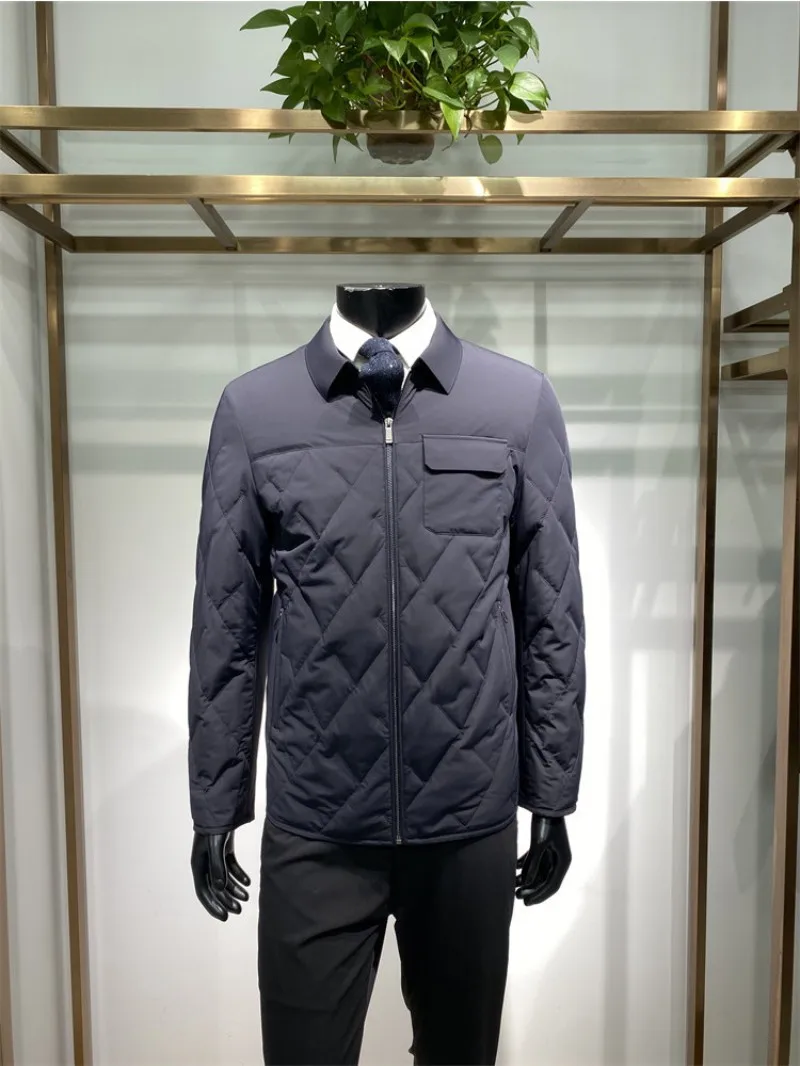 Autumn Winter Mens Thin Down Jacket Leisure Zipper Male Turndown Collar Duck Down Coat Business Gentlemen Long Sleeve Outerwear