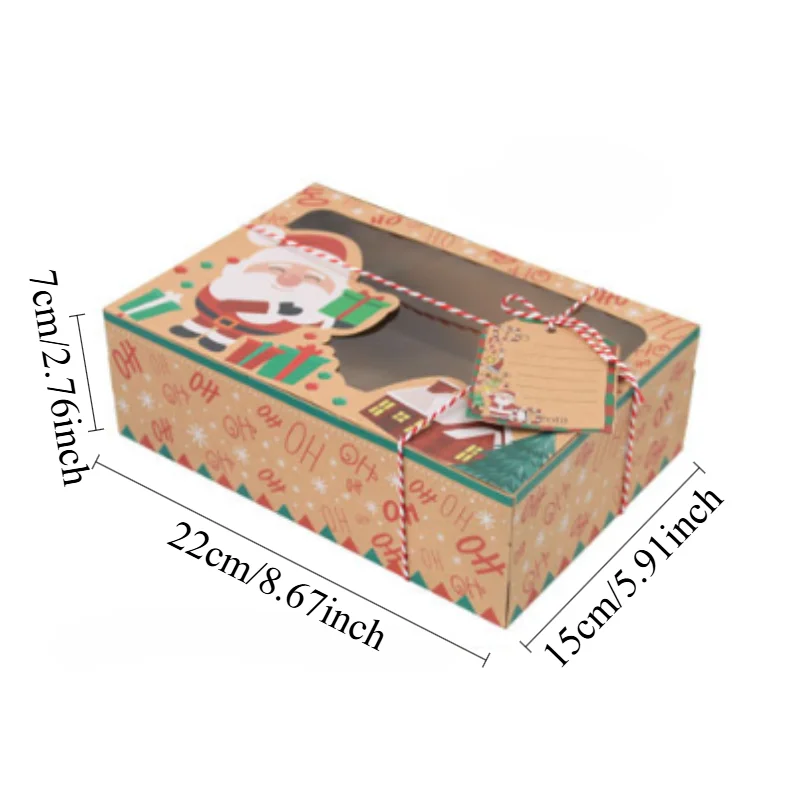 18 قطعة من صندوق هدايا كوكي عيد الميلاد، صندوق تغليف حلوى ورق الكرافت، صندوق هدايا حفلة عيد الميلاد، صندوق عرض متجر البيع بالتجزئة
