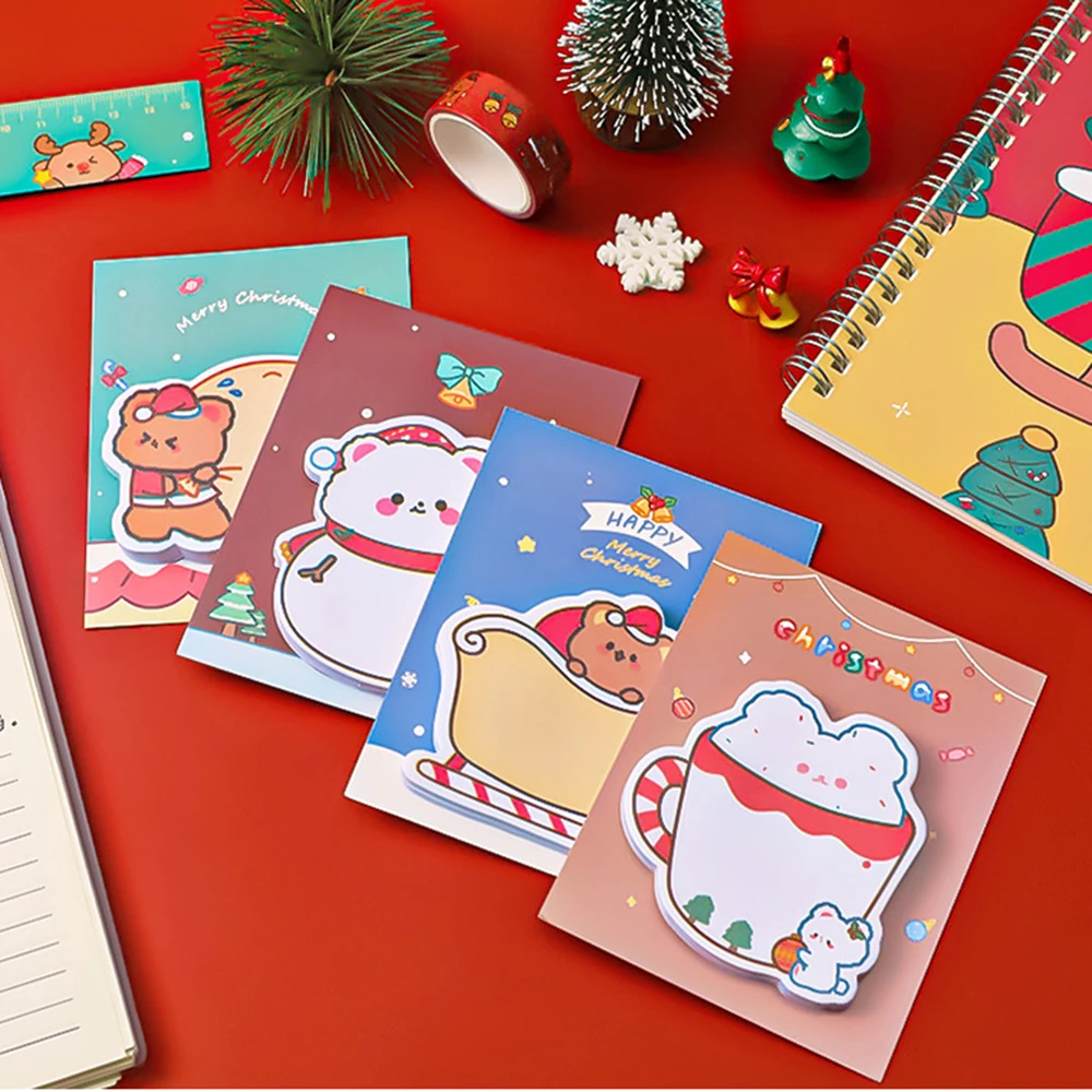 Cute Cartoon Natal Sticky Note, Estudante para fazer a lista Notepad, Memo Papelaria, Material de escritório escolar, 30 folhas