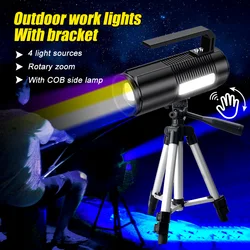 30W Powerful Fishing Light with Tripod 4 Color Searchlight Zoomable Flashlight Portable Spotlight Handheld Emergency Light