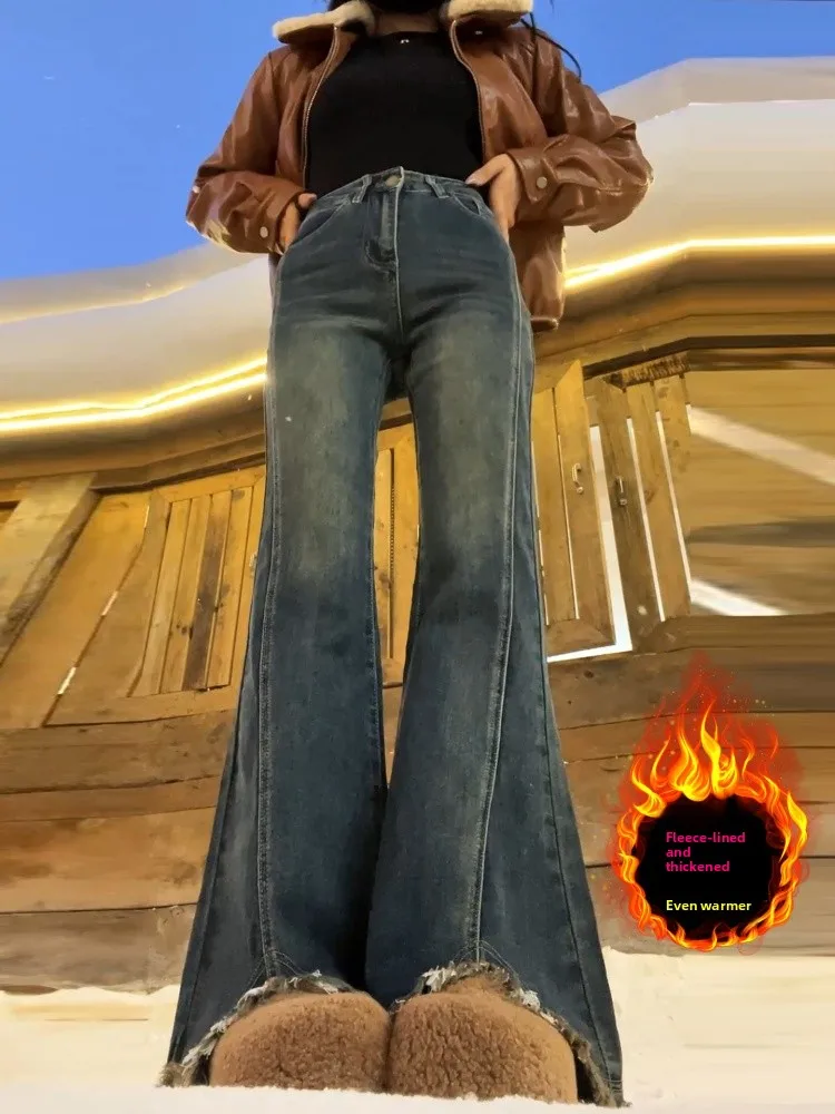 

Ретро джинсы с разрезами и расклешенными штанинами, женские, весенняя новинка, широкие, с высокой талией, прямого кроя, из денима, удобные, дышащие