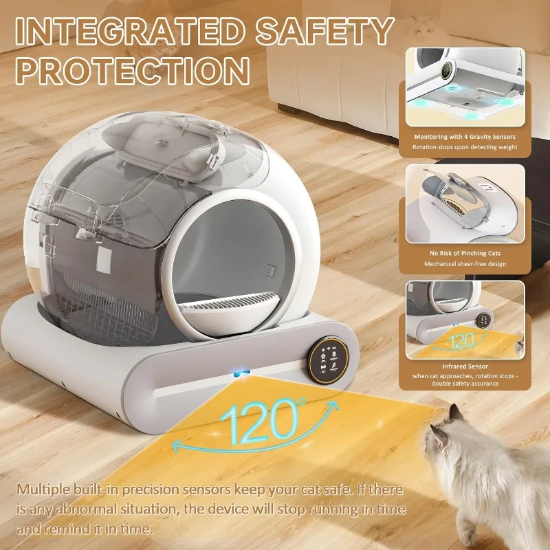 POPULAR Caja de arena autolimpiante, caja de arena automática para gatos autolimpiante para gatos múltiples, robot de 65L + 9L, bolsas de agarre de 3 rollos