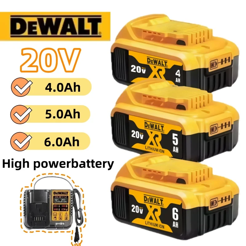 طقم بطارية DEWALT الأصلي DCB206 | 20 فولت 4.0-6.0 أمبير متعدد السعة + شاحن، DCB205/DCB200 متوافق مع الشحن السريع
