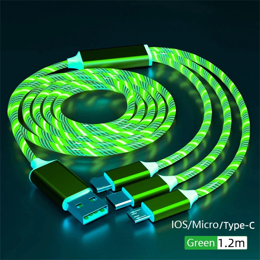 NNBILI Leuchtendes LED-Licht USB 3-in-1-Kabel, schnelles Ladekabel, leuchtendes Typ-C-Kabel für Xiaomi iPhone, Handy-Zubehör