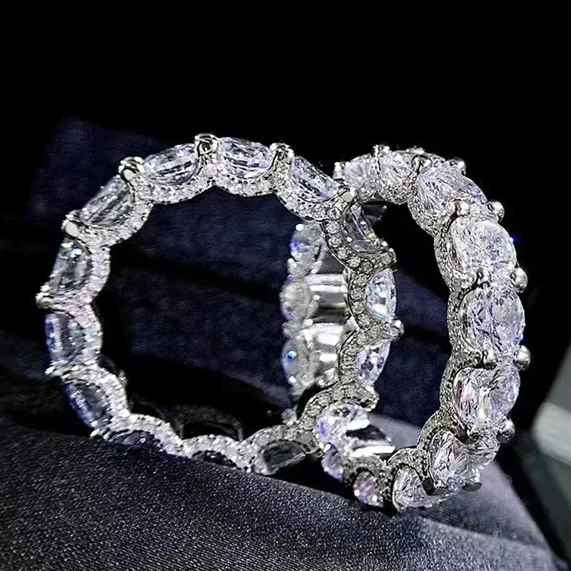 

Eternity Full Moissanite Diamond Ring 100% Real 925 Sterling Silver Party Wedding Band Rings for Women Bridal Engagement Jewelry