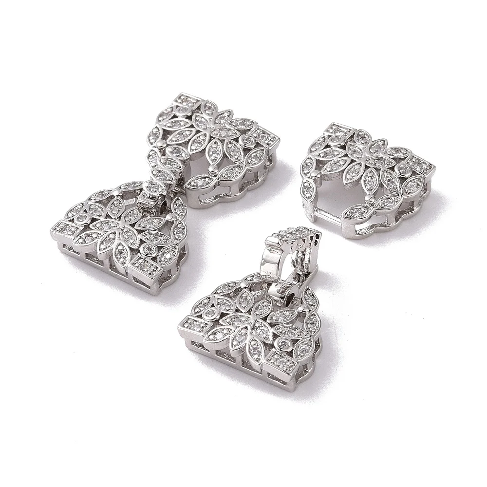 PandaHall 10 Stück Messing-Micro-Pave-CZ-Bowknot-Faltschließen, Gold/Silber, 26,5 mm, Dreieck, 12,5 x 14,5 x 5 mm, für die Schmuckherstellung – Detail 5