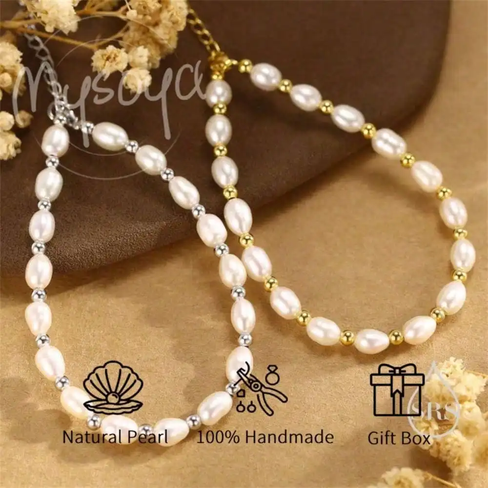 

MYSOYA White Rice-shaped Freshwater Pearl Bracelet 6-7mm Pearls Gift Box Gift Wedding/Birthday Gift Christmas Gift
