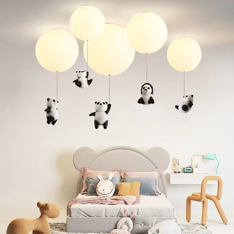 Candelabros Led de Panda, luces de globo, oso de dibujos animados, bebé, niños, dormitorio, sala de estar, comedor, colgante, iluminaciones colgantes de diseñador