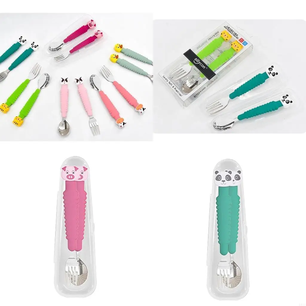 

581F 2 шт./лот, набор вилок и ложек, тренировочная ложка, мультяшные зубцы, ложки для кормления