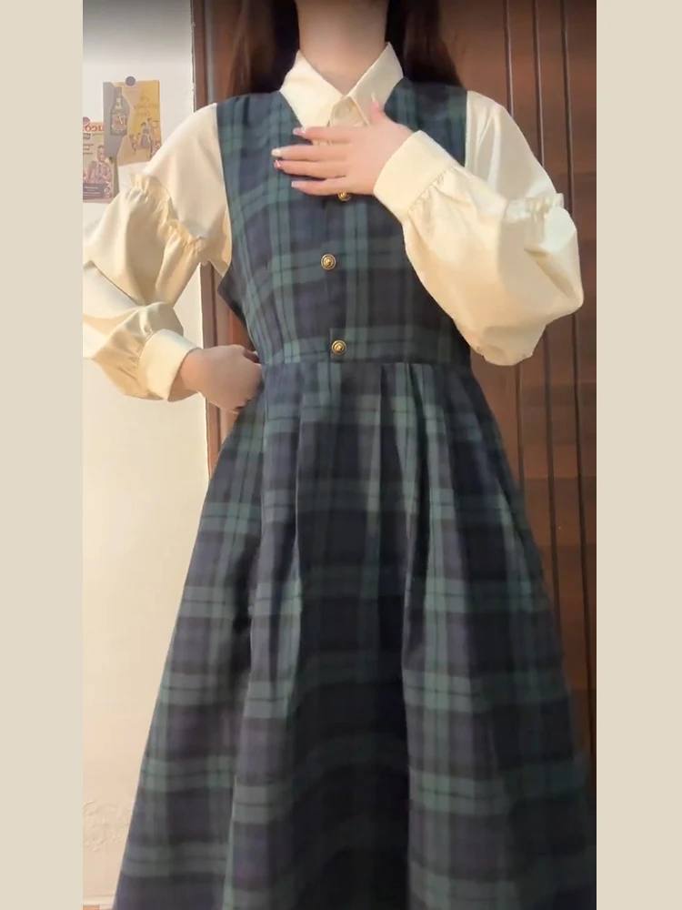 Dulce estilo japonés College Wind Blouse Dr Mujer Otoño Invierno Nuevo Conjunto de tamaño pequeño combinado Moda Cintura a...
