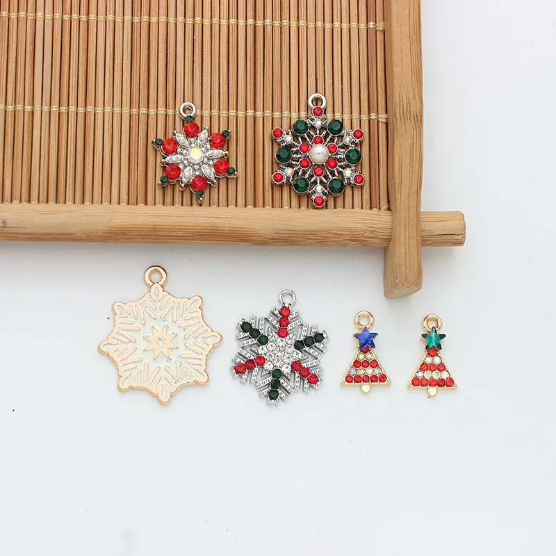 10Pcs Crystal Snowflake Charms Christmas Tree Alloy Pendant for Jewelry Making Diy Earrings Necklace Supplies Accessories