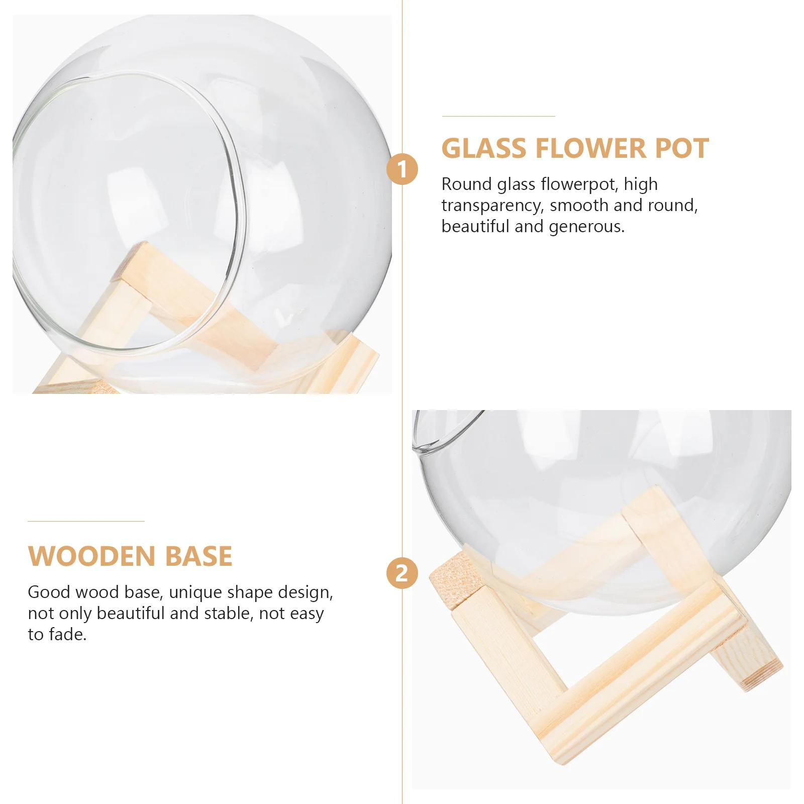 

1Set Glass Clear Flower Pot Succulent Planter Creative Planting Pot for Indoor Outdoor Garden Balcony Decoration