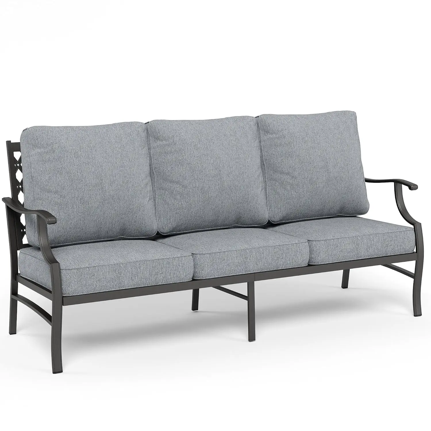 3 Seat Outdoor Patio Sofa, Gray Deep Seating Couch, All Weather Metal Frame, E-Coated Powder Coated, 900 lb Capacity
