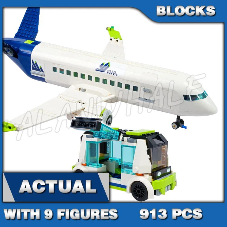 913pcs City Passenger Airplane Airstair Apron Bus Pushback Tug Catering Truck 61006 Building Block toys Compatible With Model