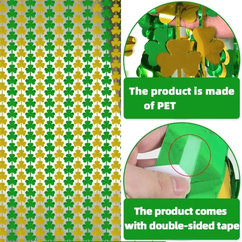 92MF Green Pull Garlands Shamrocks Clovers Streamers Backdrops Banners Party Decoration