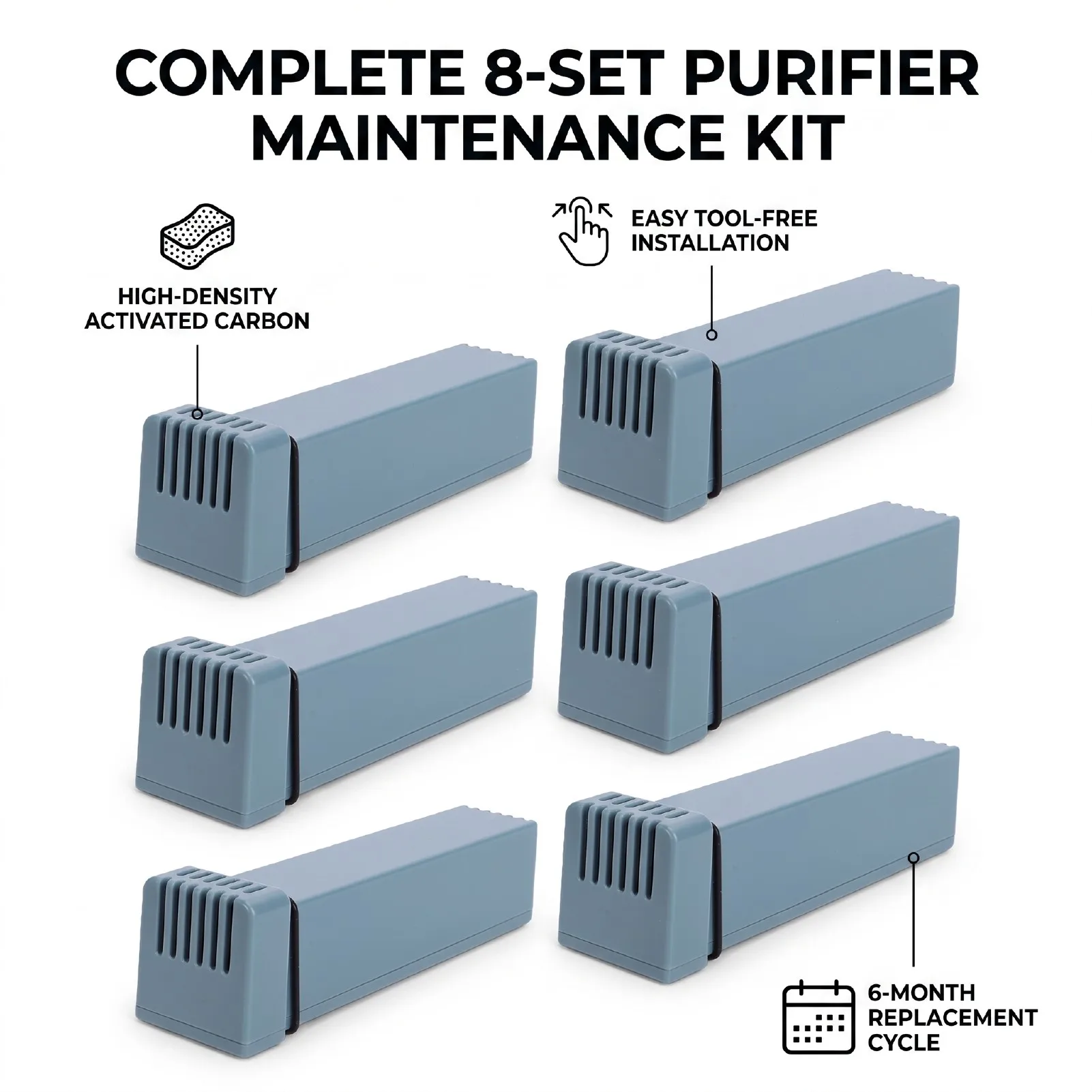 8 Set Activated Carbon Filter Cartridge Check Valve Kit for Cleaner Air Purifier