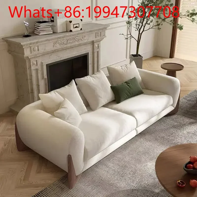 

Wabi Sansan Lamb Fleece Fabric Sofa Designer Simple Three-person Nordic Living Room Small Unit Cream Wind