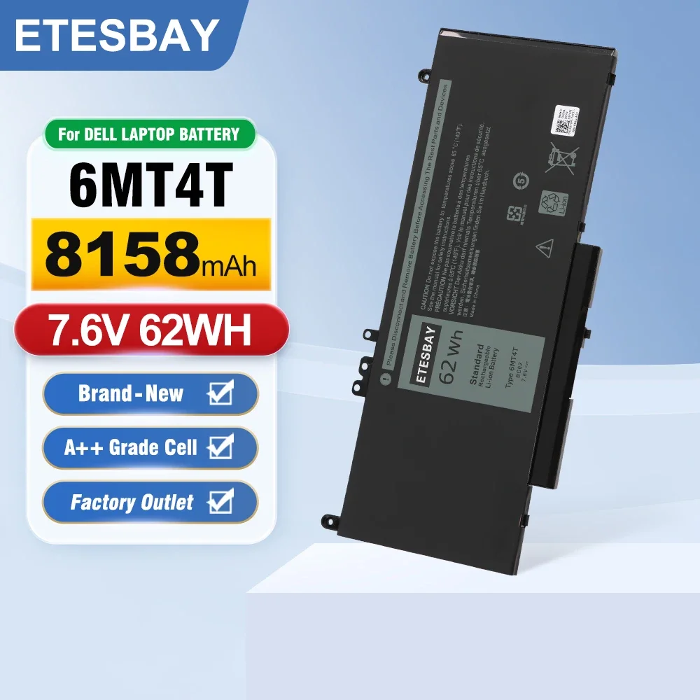 ETESBAY 6MT4T 7.6V 62WH Laptop Battery For Dell Latitude E5470 E5570 Notebook 15.6