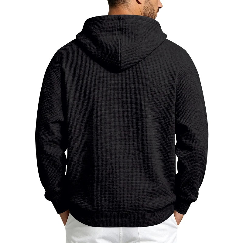 Herren Frühling und Herbst Einteiliger Waffel-Strick 1/4 Reißverschluss Lässiger Loser Kapuzenpullover, Geeignet für den Täglichen Gebrauch – Detail 39