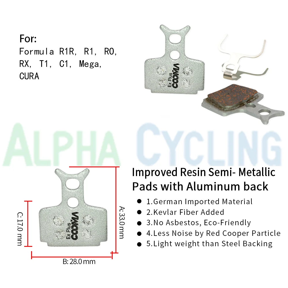 4 Pairs, Ex Plus Bicycle Brake Pads for Formula Cura, R1R, R1, RO, RX, T1, C1, Mega Caliper, Alu-Alloy Backing