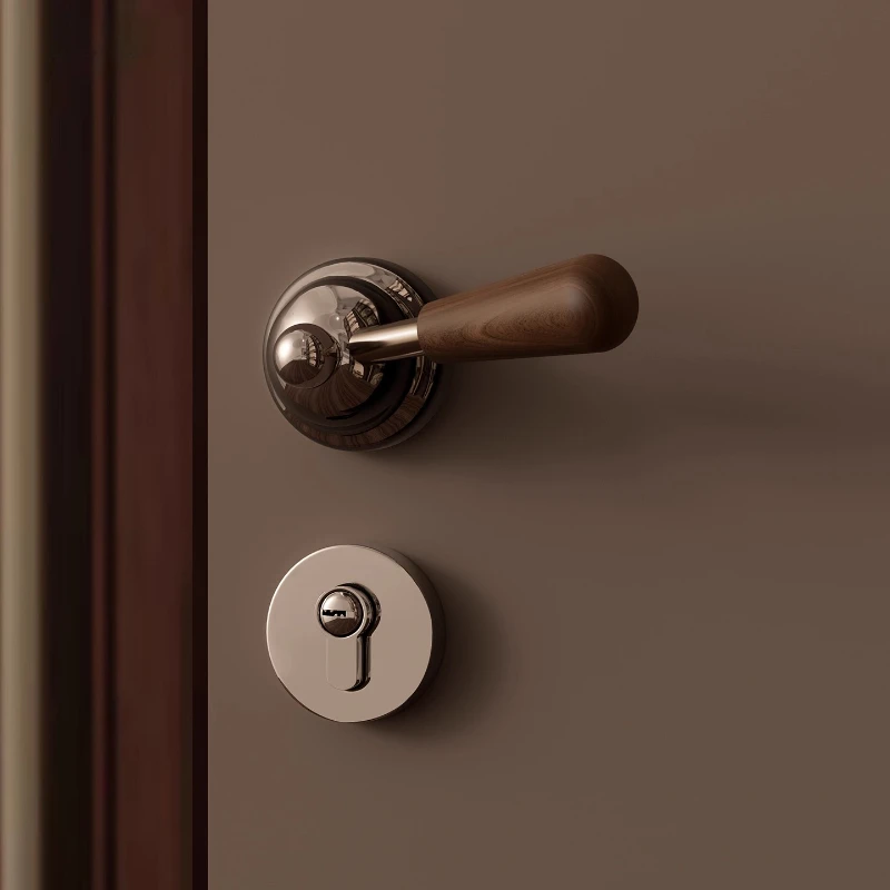 

Bedroom Door Lock Interior Vintage Walnut Handle Mute Magnetic Suction Medieval
