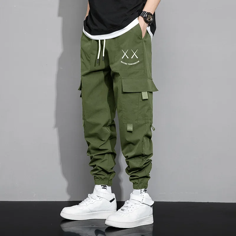 Cross-Border Men's Spring Autumn Sport Casual Loose-Fit Multi-Pocket Work Trendy Fashionable American Style Cropped Pants