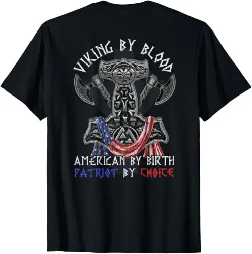 Camiseta vikingo por sangre americana por nacimiento Patriot por elección, nueva limitada