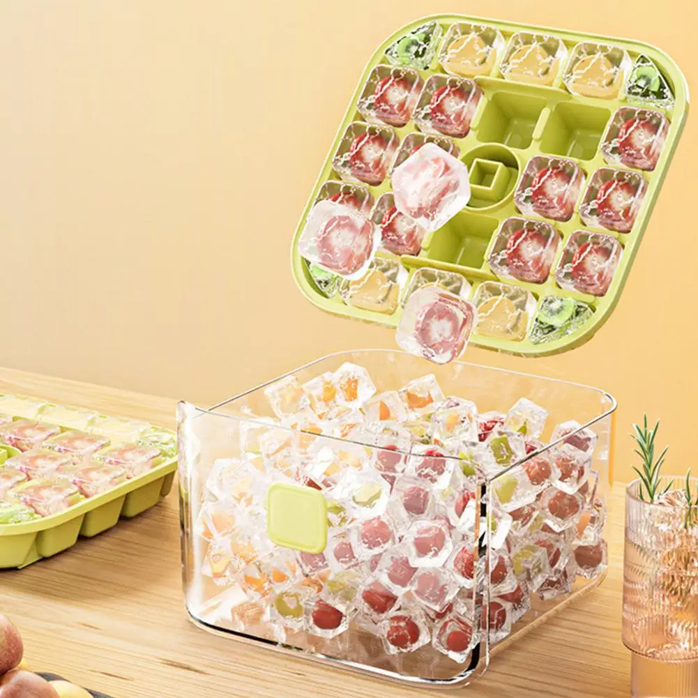Ergonomic Handle Ice Mold 48 Grids Ice Cube Mold Reusable Refrigerator Ice Maker with Drawer Design Easy Release for Whiskey