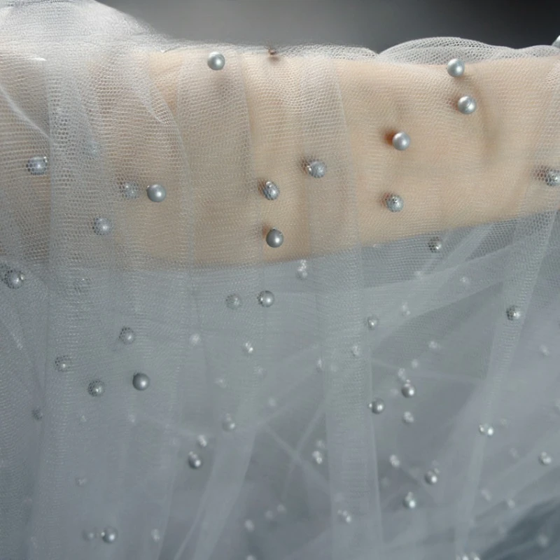 

Lace Mesh Fabric Faux Pearl Decoration for DIY Wedding Dress Skirts Clothes Veils Sewing Fabric By Yard 150cm Width
