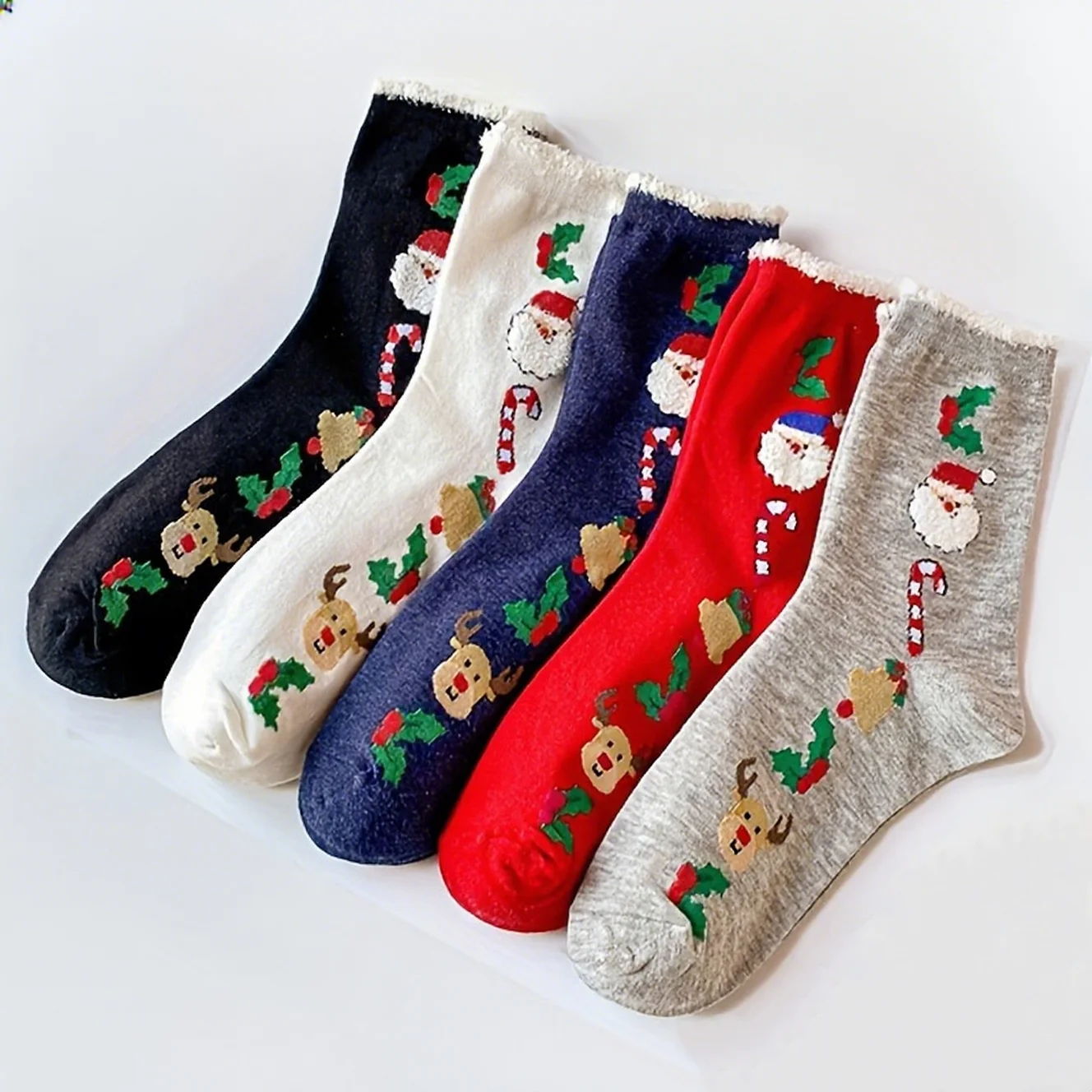 5 paires automne/hiver mode femme noël mignon dessin animé motif de noël multi fonctionnel doux et confortable chaussettes longues,