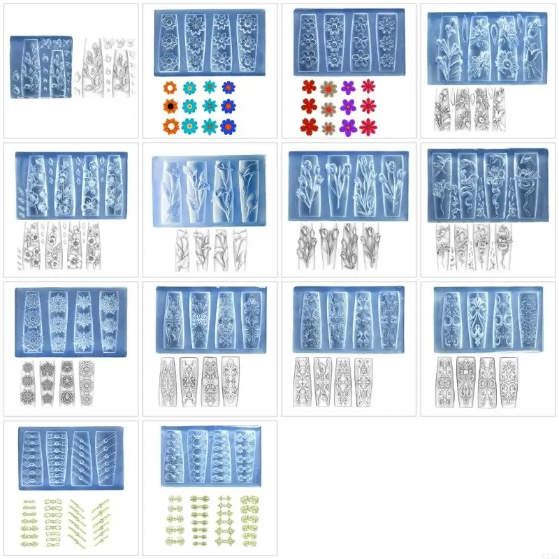 

Уникальная форма для аксессуаров для дизайна ногтей с резьбой и цветком, идеально подходящая для DIY 3D-создания из смолы C71A