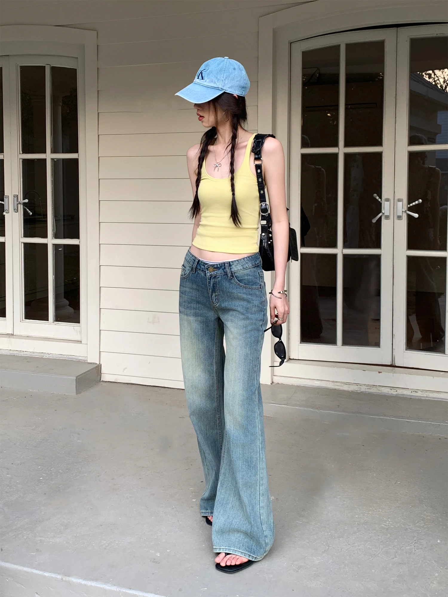 

Nuomici Vintage Washed Wide Leg Denim Jeans Women Loose Fit Straight Long Pants Cotton Summer Non-Stretch Natural Waist