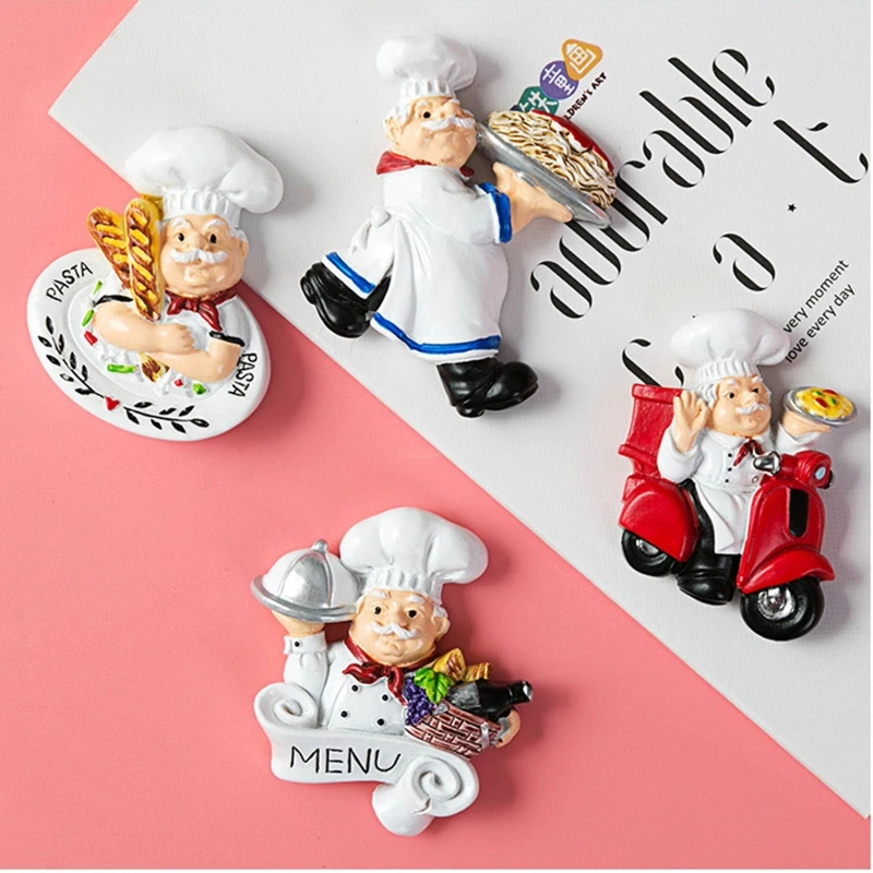 3D Resin Chef Fridge Magnet Italian French Chef Figurine Statue Refrigerator Magnets Home Kitchen Restaurant Decor Drop Shipping