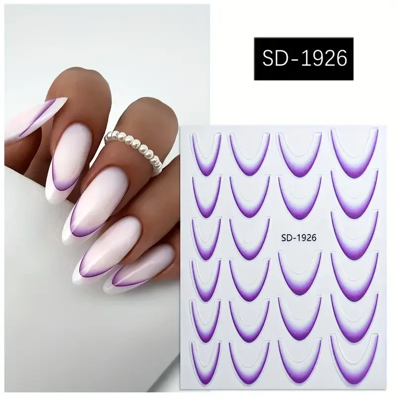 1pc francês gradiente adesivos de unhas 3d linhas de sorriso & crescente design adesivo auto-adesivo decalques de vinil para fácil manicure para menina