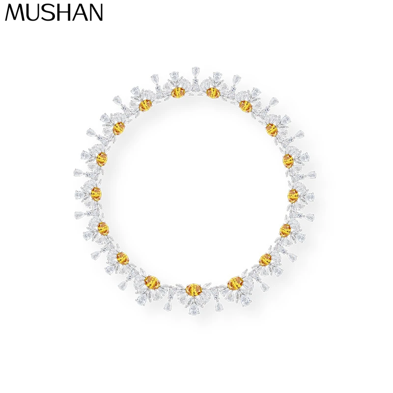 

MS Luxury Jewelry Floral Necklace 925 Silver Emulation Yellow Diamond High Sense Celebrity Temperament Ladies Collarbone Chain