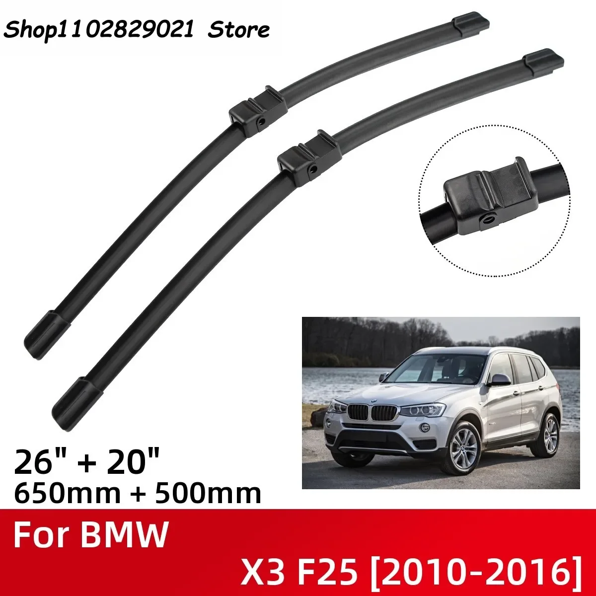 

Front Wiper Blades For BMW X3 F25 2010-2016 Windshield Windscreen Window 26"+20" 2010 2011 2012 2013 2014 2015 2016